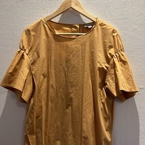 Cos long yellow cotton dress with ruffled sleeves